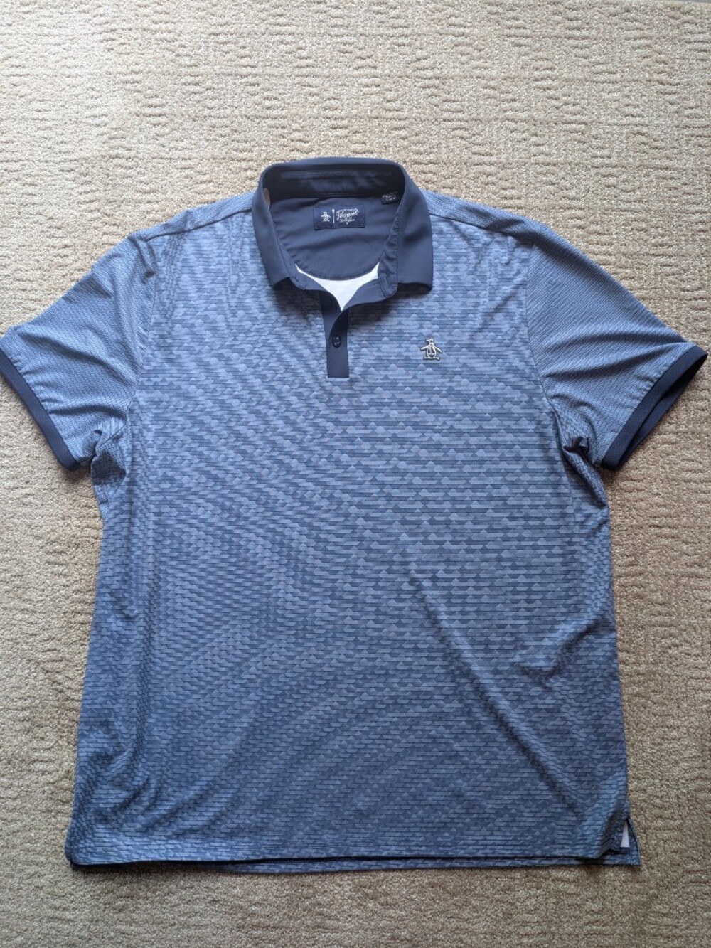 Original Penguin Men's Blue Polo with Geometric Pattern XXL